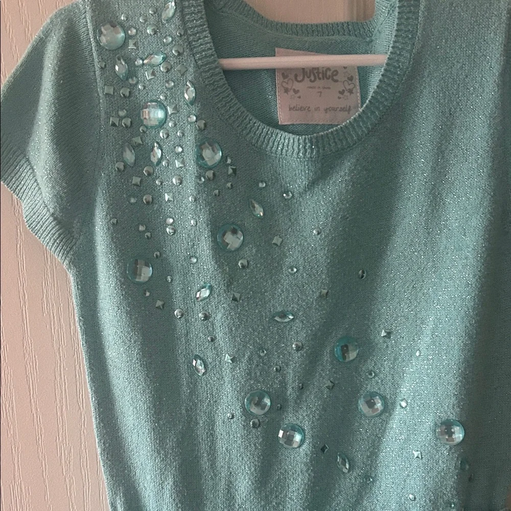 Justice Teal Kids Dress with Gem Accents and sparkle